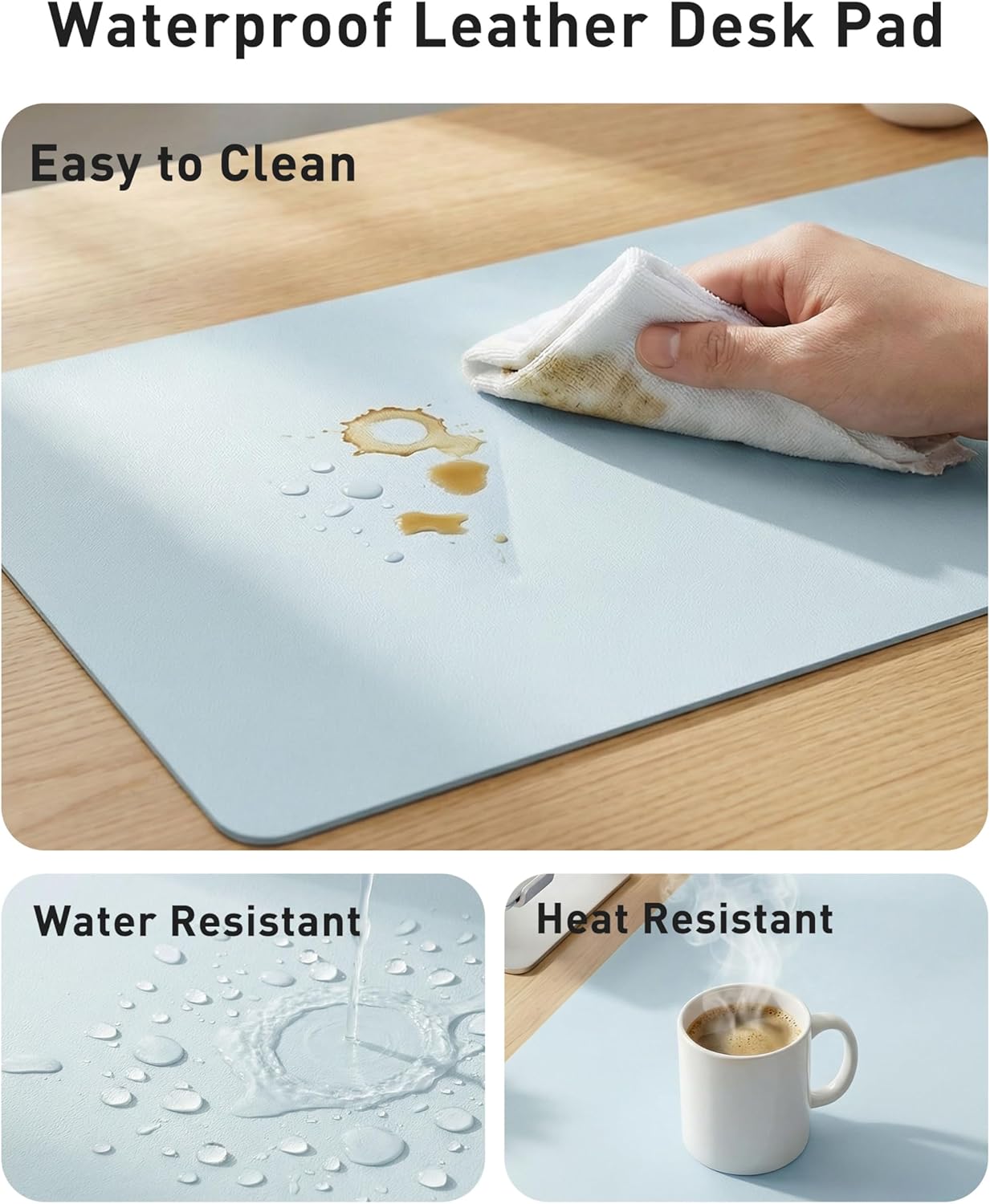 Aothia Leather Desk Pad Protector, Mouse Pad, Office Desk Mat, Non-Slip PU Leather Desk Blotter, Laptop Desk Pad, Waterproof Desk Writing Pad for Office and Home (Black,36" x 17") - Colors B