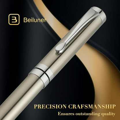 BEILUNER Ballpoint Pens, Stunning Black Chrome Metal Pen with Golden Trim, Best Ball Pen Gift Set for Men & Women, Professional, Executive, Office, Nice Pens-Gift Box with 0.5mm Black Extra Refill