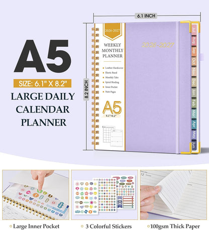 2026 Planner, Weekly and Monthly Calendar Planner from January 2026 - December 2026, 8.5" x 11" Hardcover Leather Hourly Appointment Book with Tabs, Spiral Daily Planners for School Work Home, Green
