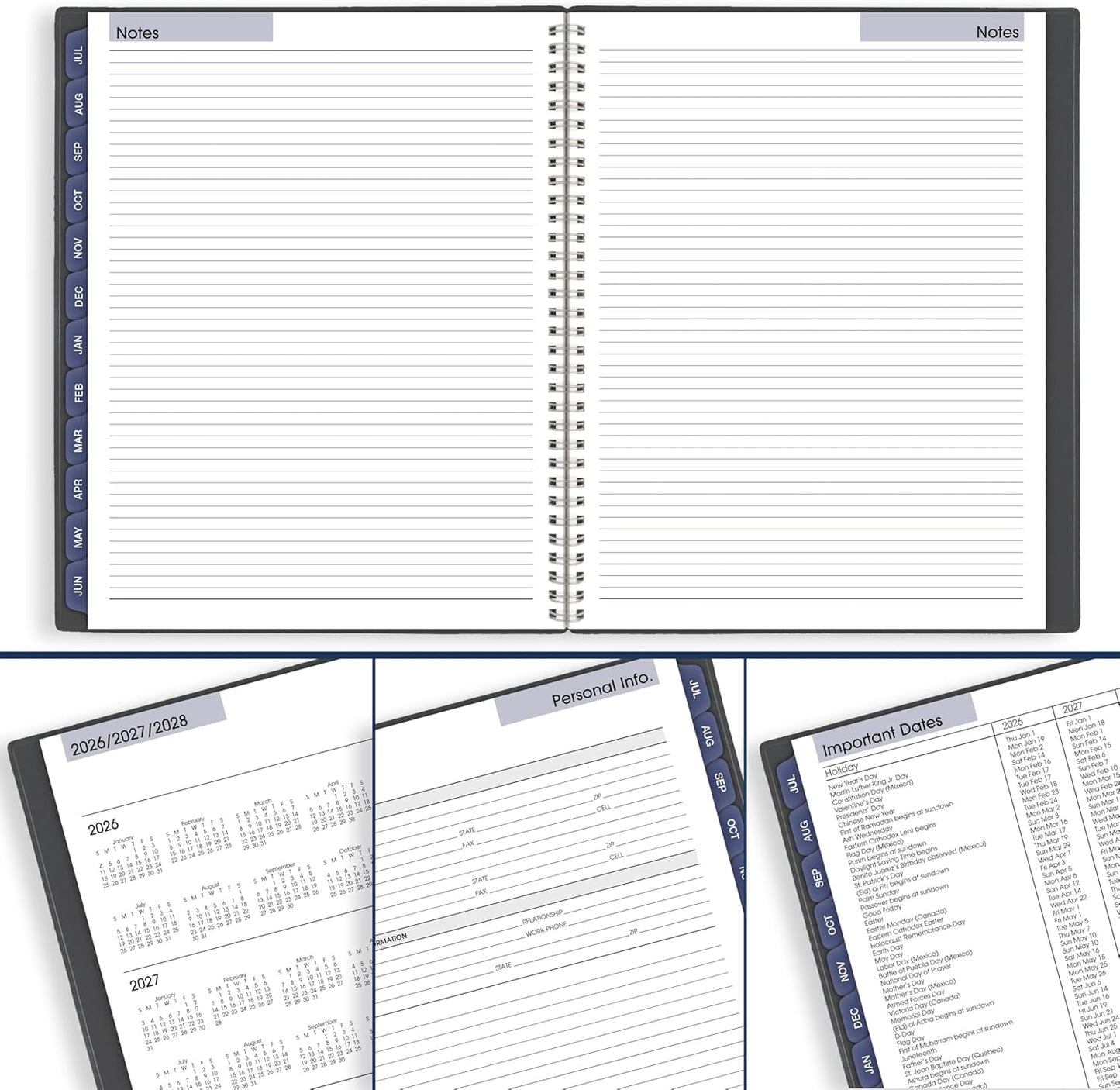 AT-A-GLANCE Planner 2026-2027 Weekly & Monthly Academic 12-Month July-June Quarter-Hourly Appointment Book, 8-1/2" x 11", DayMinder, Charcoal (AYC52045)