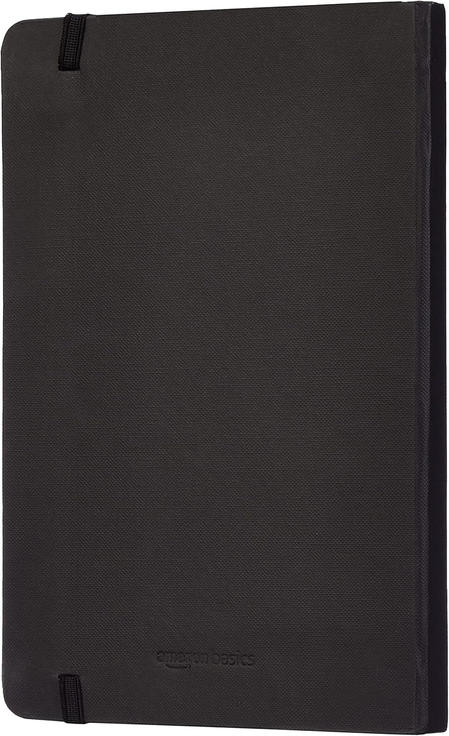 Amazon Basics Classic Lined Writing Notebook for Note Taking and Journaling, Hardcover with Elastic Closure, 240 Pages, 5" x 8.25", Black