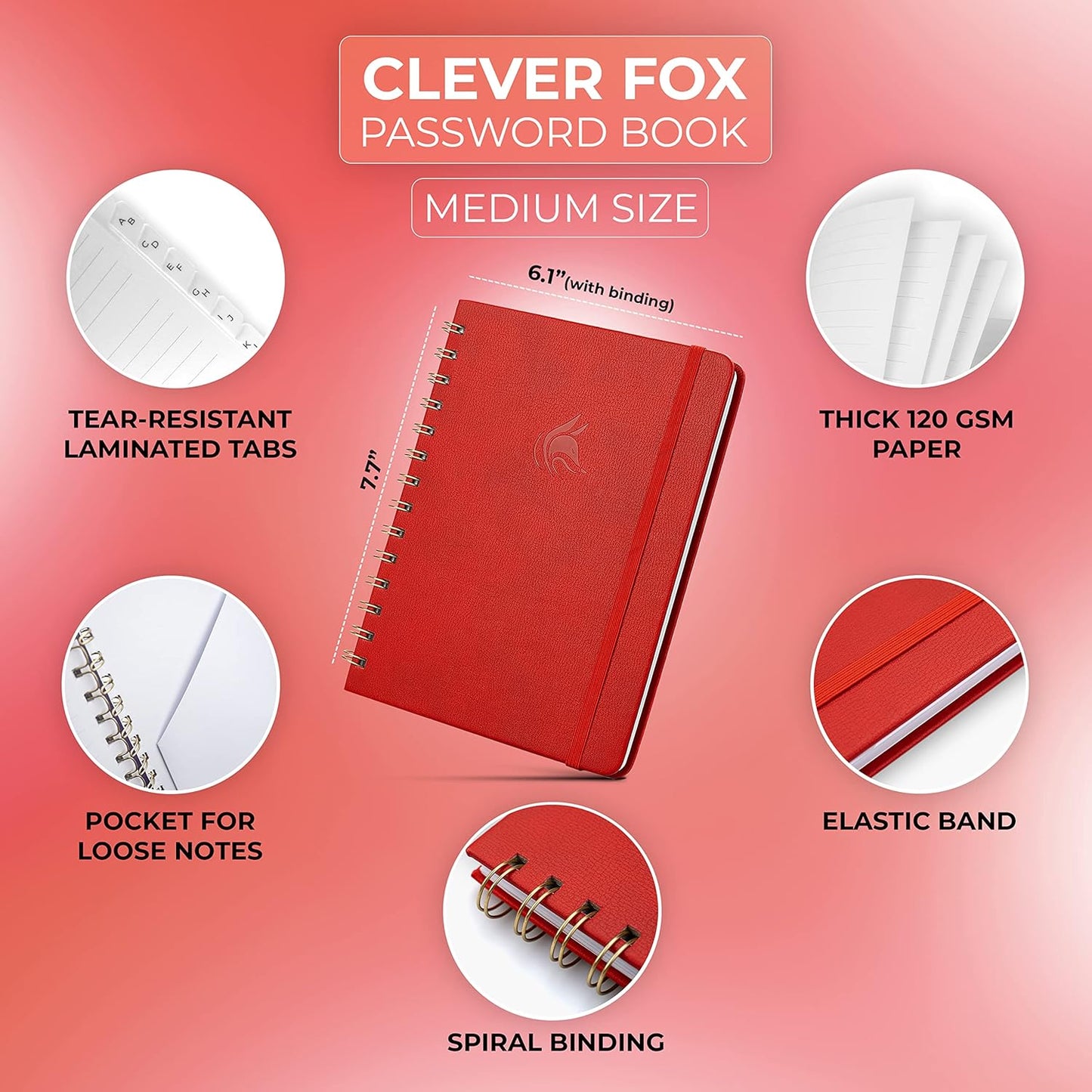 Clever Fox Password Book Spiral – Internet Address & Password Organizer with Laminated Alphabetical Tabs – Password Keeper Journal – Hardcover, Medium Size, 6.1x7.7” (Mystic Blue)