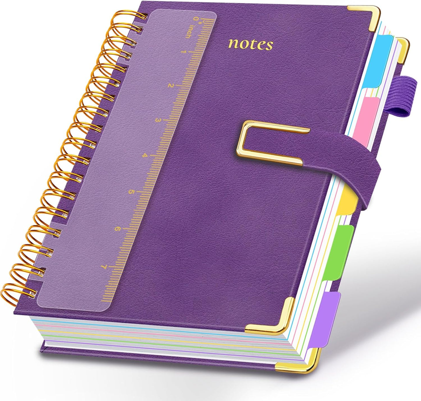 Hardcover Spiral Notebook College Ruled, 8"x10" Leather Journal Notebook with Magnetic Closure, 300 Pages 5 Subject Notebook with Dividers Tabs Journal for Women Men, Work, School(Rose Red)