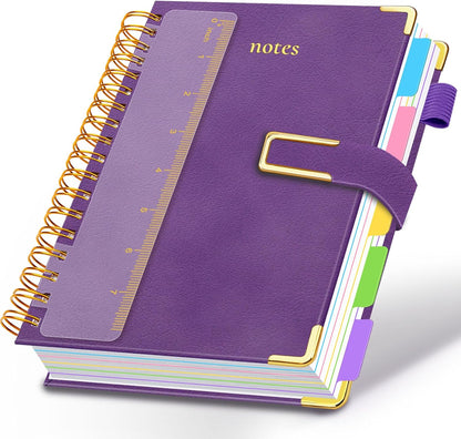 Hardcover Spiral Notebook College Ruled, 8"x10" Leather Journal Notebook with Magnetic Closure, 300 Pages 5 Subject Notebook with Dividers Tabs Journal for Women Men, Work, School(Rose Red)