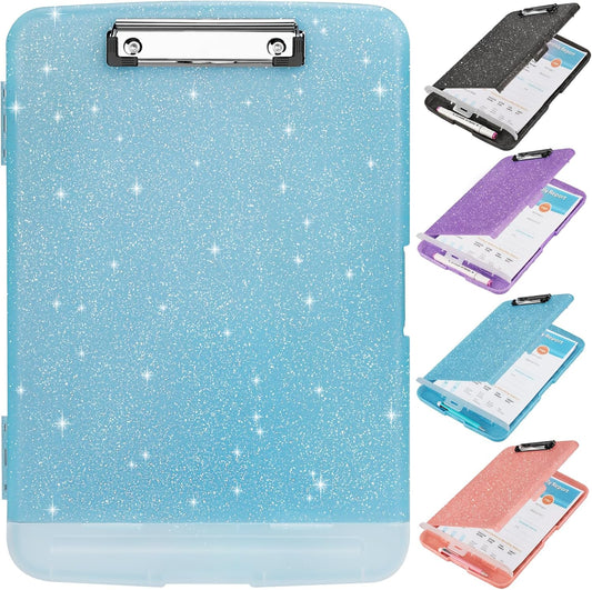 Glitter Clipboard with Storage,Storage Clipboard with Pen Holder,A4 Binder Clip Boards 8.5x11 with Low Profile Clip,Side Opening Sparkle Clipboards, Clipboards Folder for Office Supplies-Pale Purple