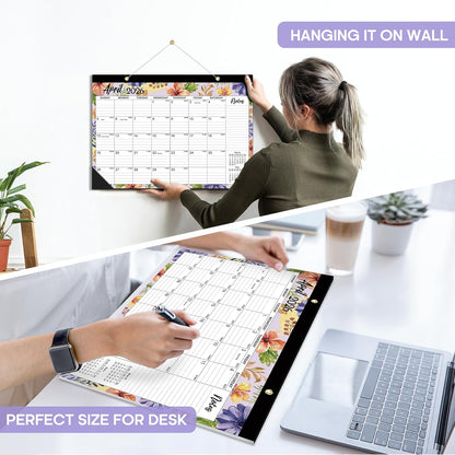 Desk Calendar 2026-2027, 21-Month Calendar Runs Until June 2027, Large 17" x 12" Monthly Desktop & Wall Calendar for Home & Office - Floral