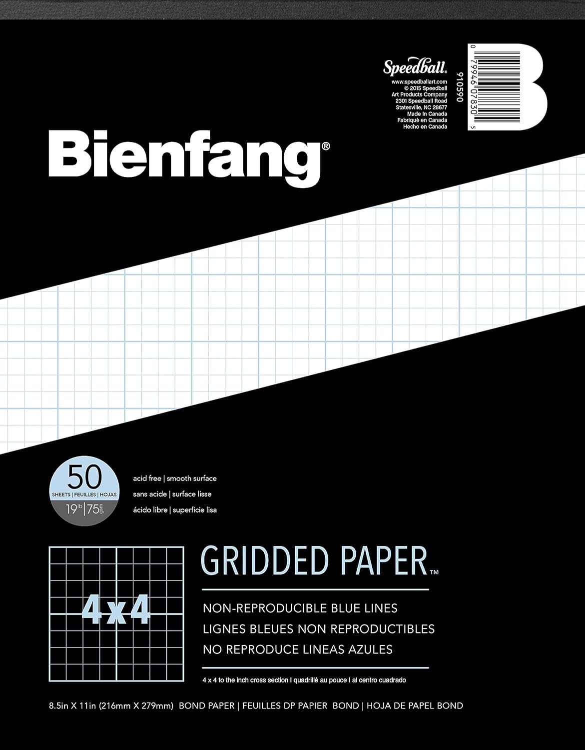 Bienfang Designer Grid Paper Pad, 8x8 Cross Section, 11 x 17 inches, 50 sheets