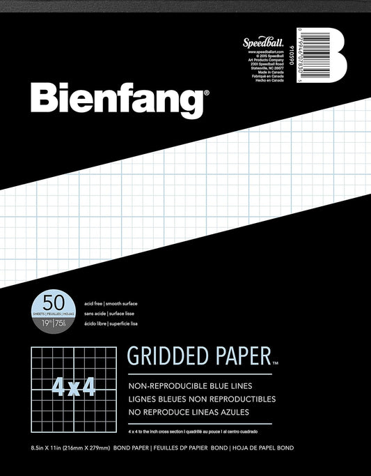 Bienfang Designer Grid Paper Pad, 8x8 Cross Section, 11 x 17 inches, 50 sheets