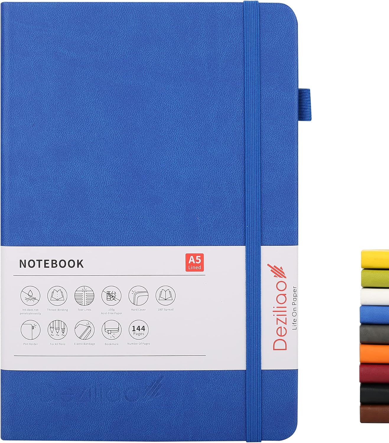 Deziliao Lined Journal Notebooks with Pen Loop, Hardcover Notebook Journal for Work, 100Gsm Premium Thick Paper with Inner Pocket, Medium 5.7"x8.4", （Black, Ruled）