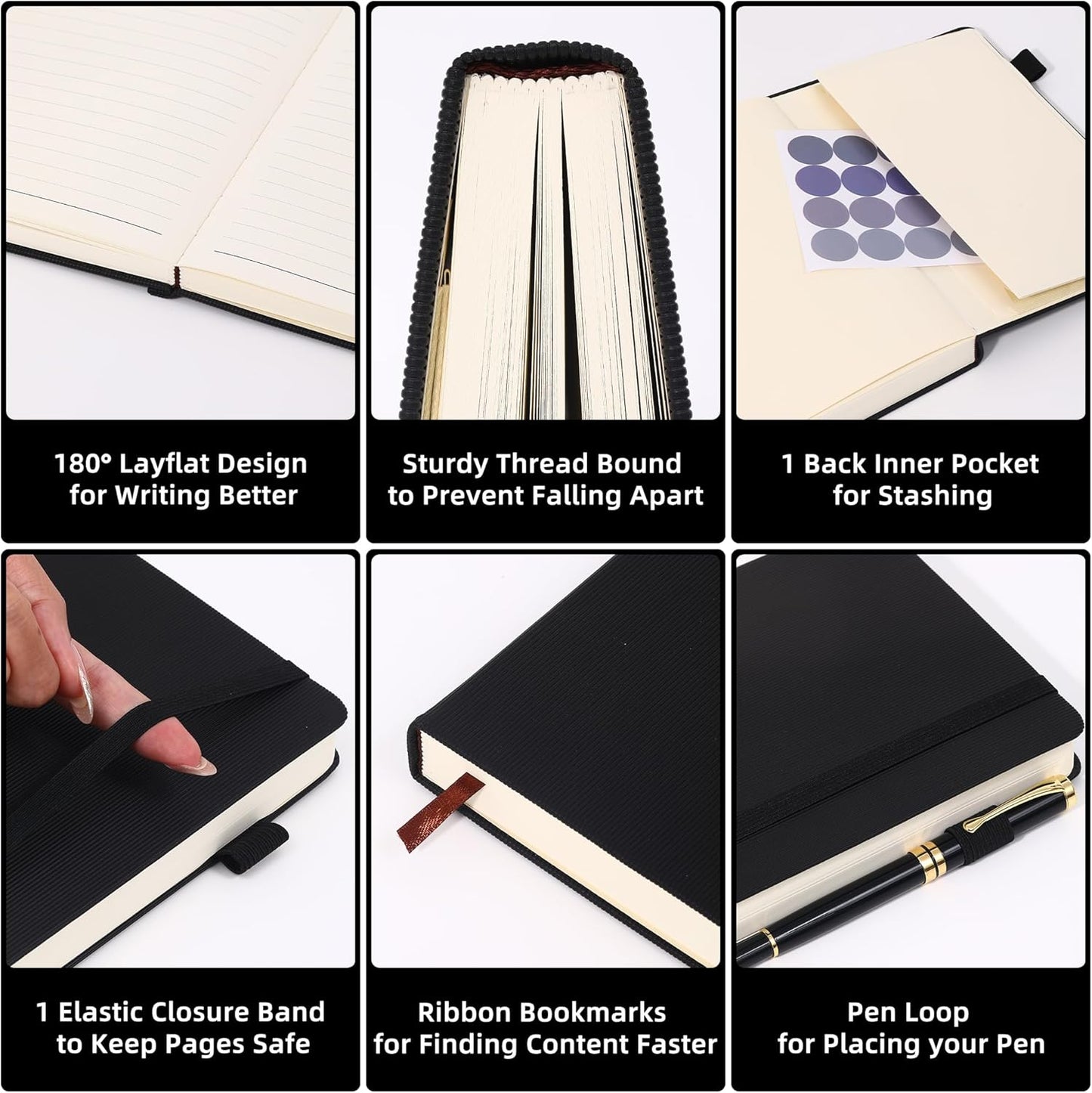 BOBO RABBIT Lined Journal Notebook for Work 100 GSM Thick Paper 300 Pages College Ruled A5 Notebook Hardcover Leather Journal for Writing School Office, 5.63"x8.43"