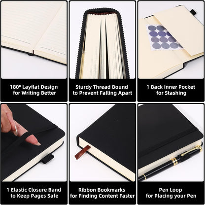 BOBO RABBIT Lined Journal Notebook for Work 100 GSM Thick Paper 300 Pages College Ruled A5 Notebook Hardcover Leather Journal for Writing School Office, 5.63"x8.43"