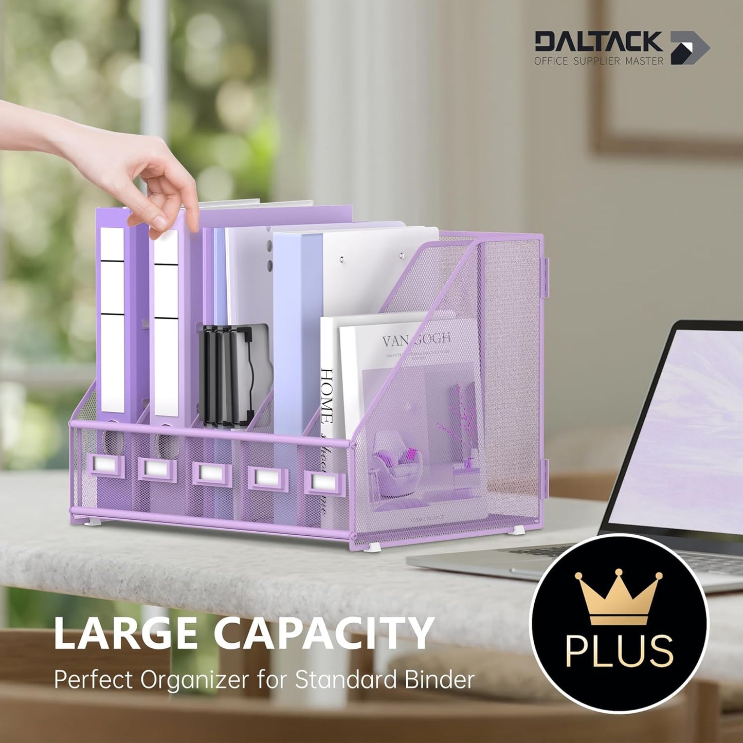 DALTACK 4 Vertical Compartments Magazine File Holder, Binder Organizer, Metal Desk Organizers for Office Home School Classroom Organization, Black