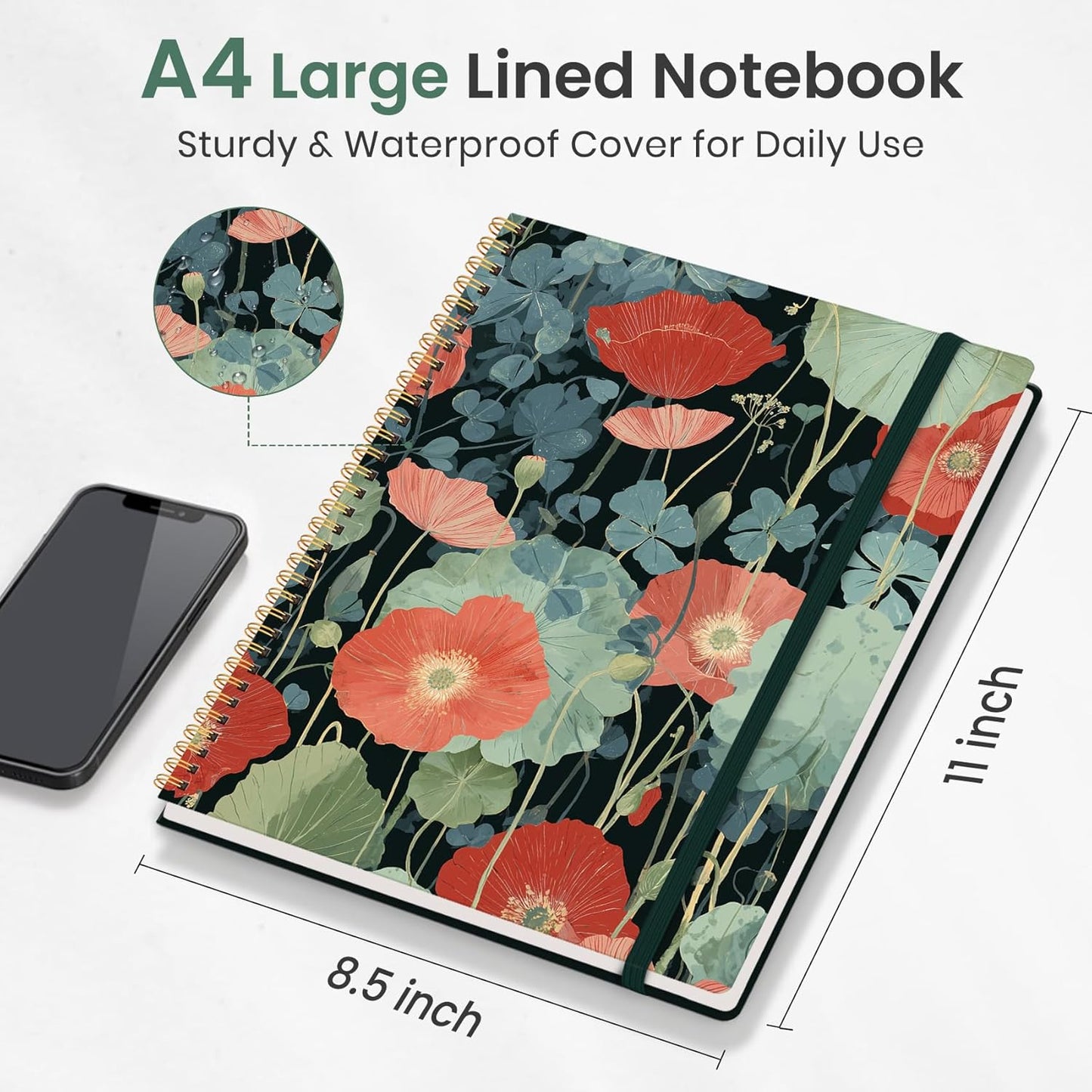 Taja Large Spiral Lined Journal for Women, 8.5" x 11" Notebooks for Work Collge Ruled, A4 Aesthetic Cute Journaling Notebooks for Writing, Plastic Cover, Celestial