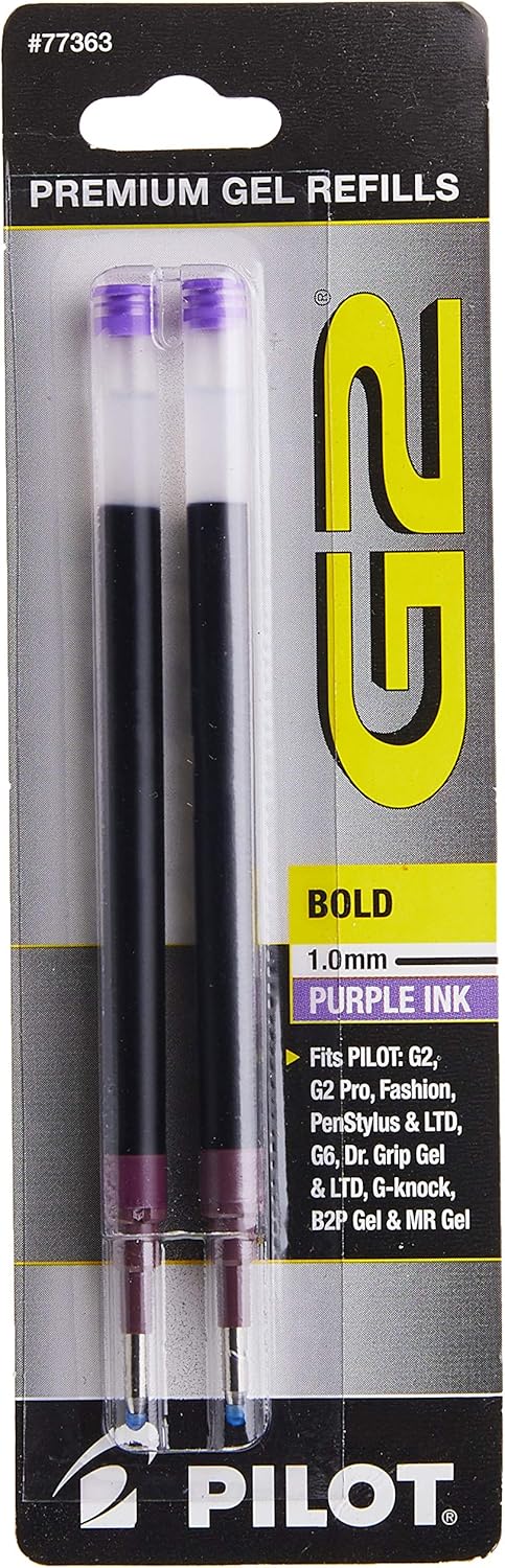 Pilot, G2 Gel Ink Refills, Bold Point 1 MM, Purple, Pack of 2