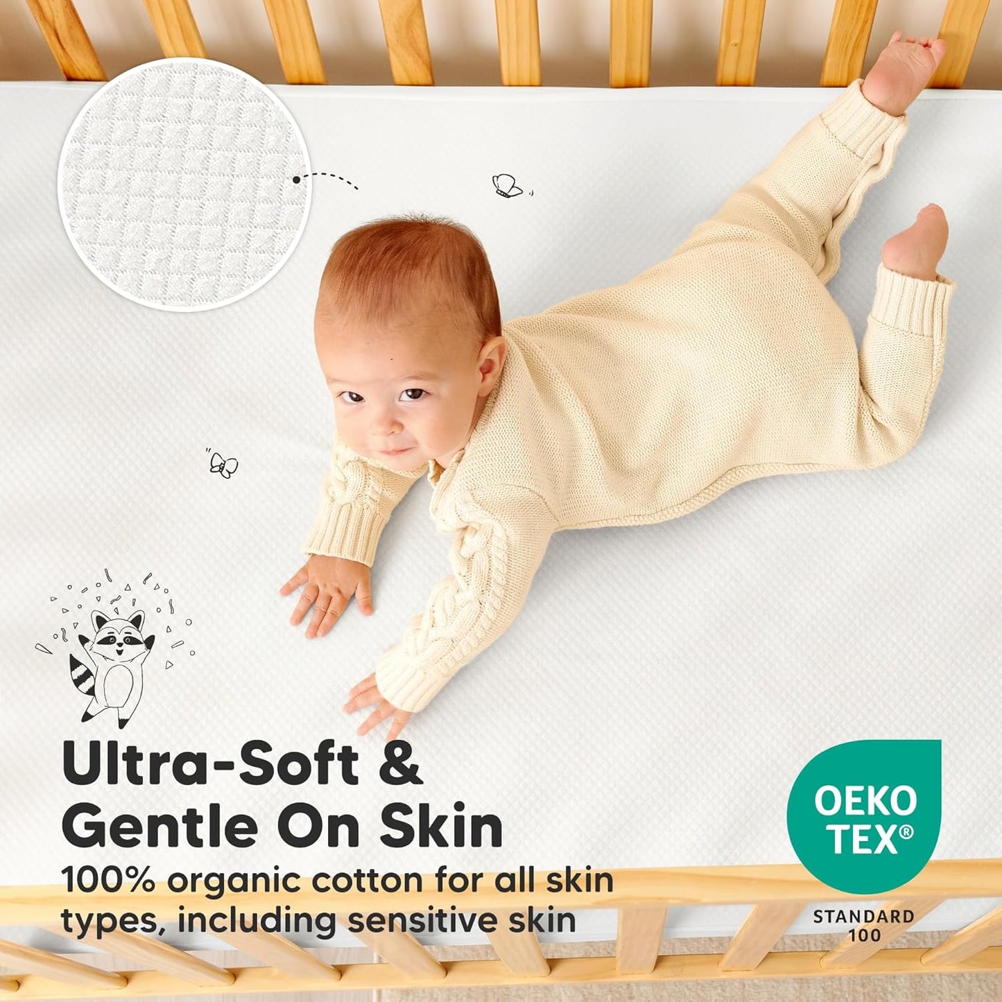 2-Pack Waterproof Crib Mattress Protector Cover Fitted - Quiet Baby Crib Mattress Pad Sheets, 52" x 28" Soft Quilted Cotton Baby Sheet, Machine Washable, Easy Fit, Durable (Soft White/Mavy)