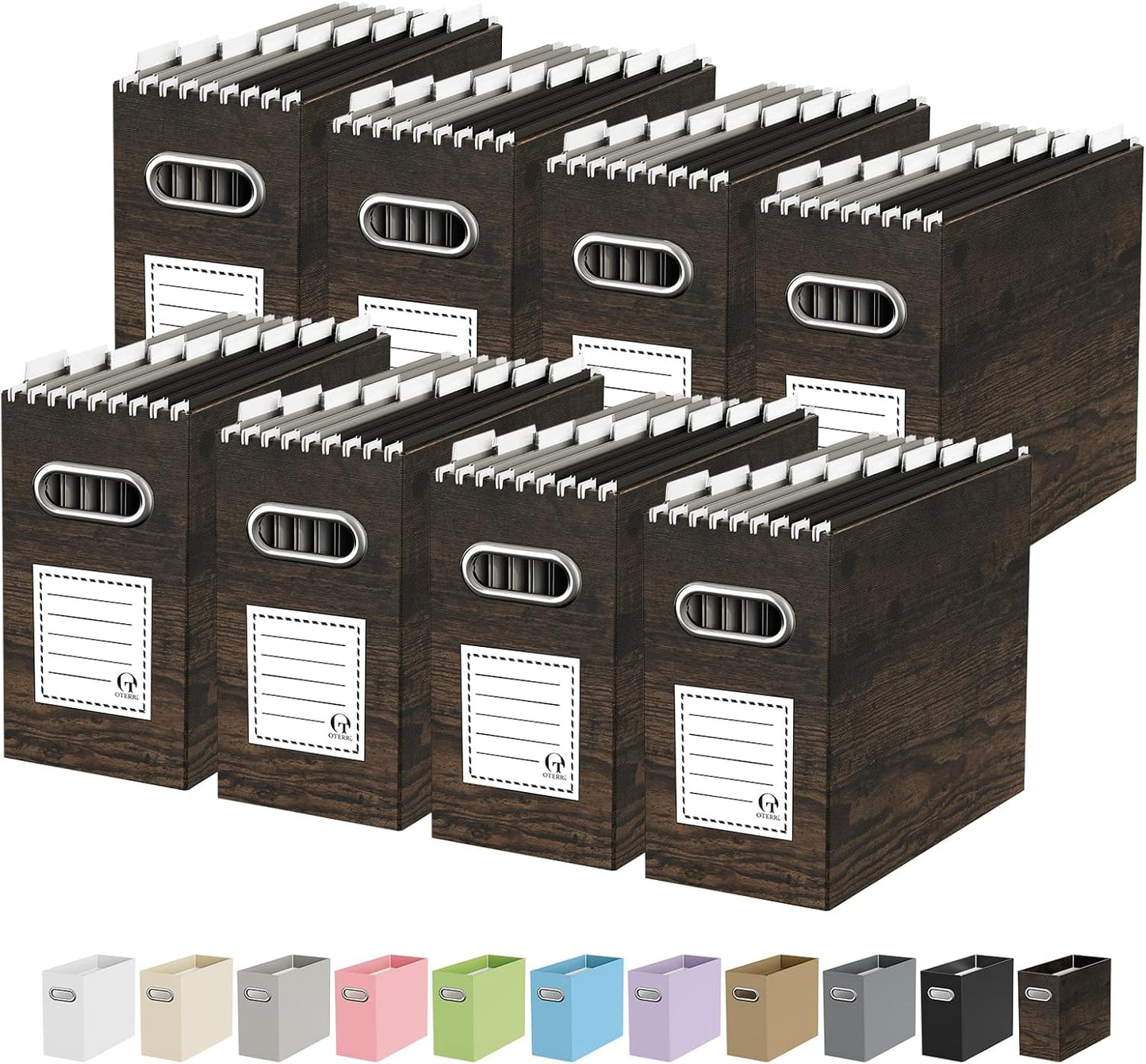 Oterri File Organizer Box, Portable Collapsible Cardboard File Folder Organizer with Handle for Letter Size Hanging Files, Document Storage Box for Home Office & Classroom (4 Packs, Black)