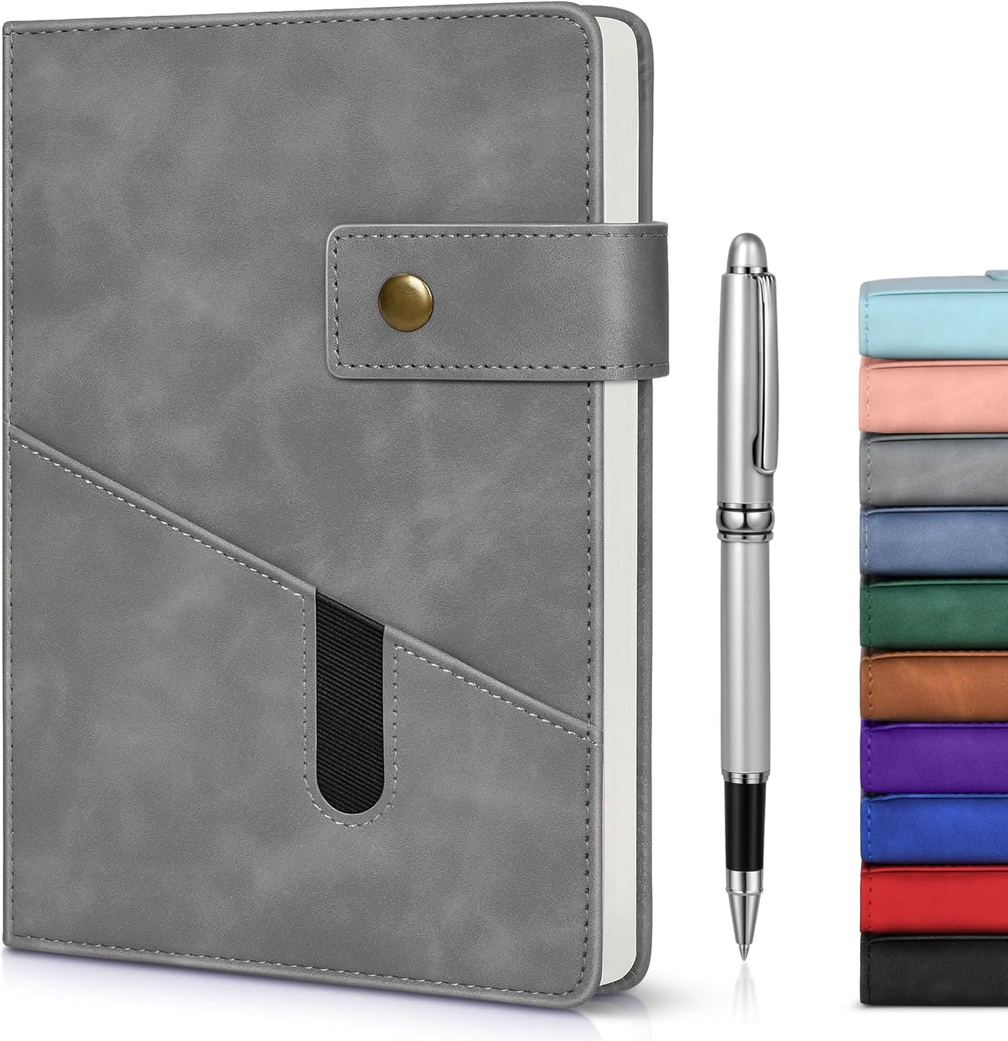 Lined Journal Notebook with Pen, A5 Personalized Hardcover Leather Journal for Men Women, 200 Pages 100 GSM Thick Paper College Ruled Notebooks for Work Travel School Writing Diary 5.9" X 8.4" Black