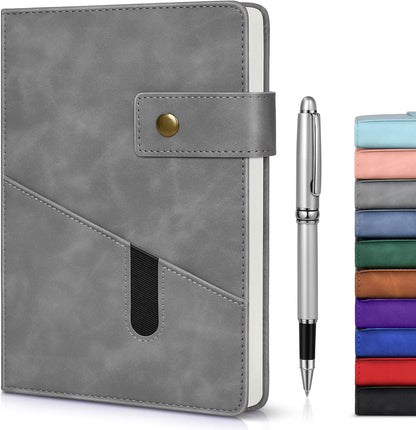Lined Journal Notebook with Pen, A5 Personalized Hardcover Leather Journal for Men Women, 200 Pages 100 GSM Thick Paper College Ruled Notebooks for Work Travel School Writing Diary 5.9" X 8.4" Black
