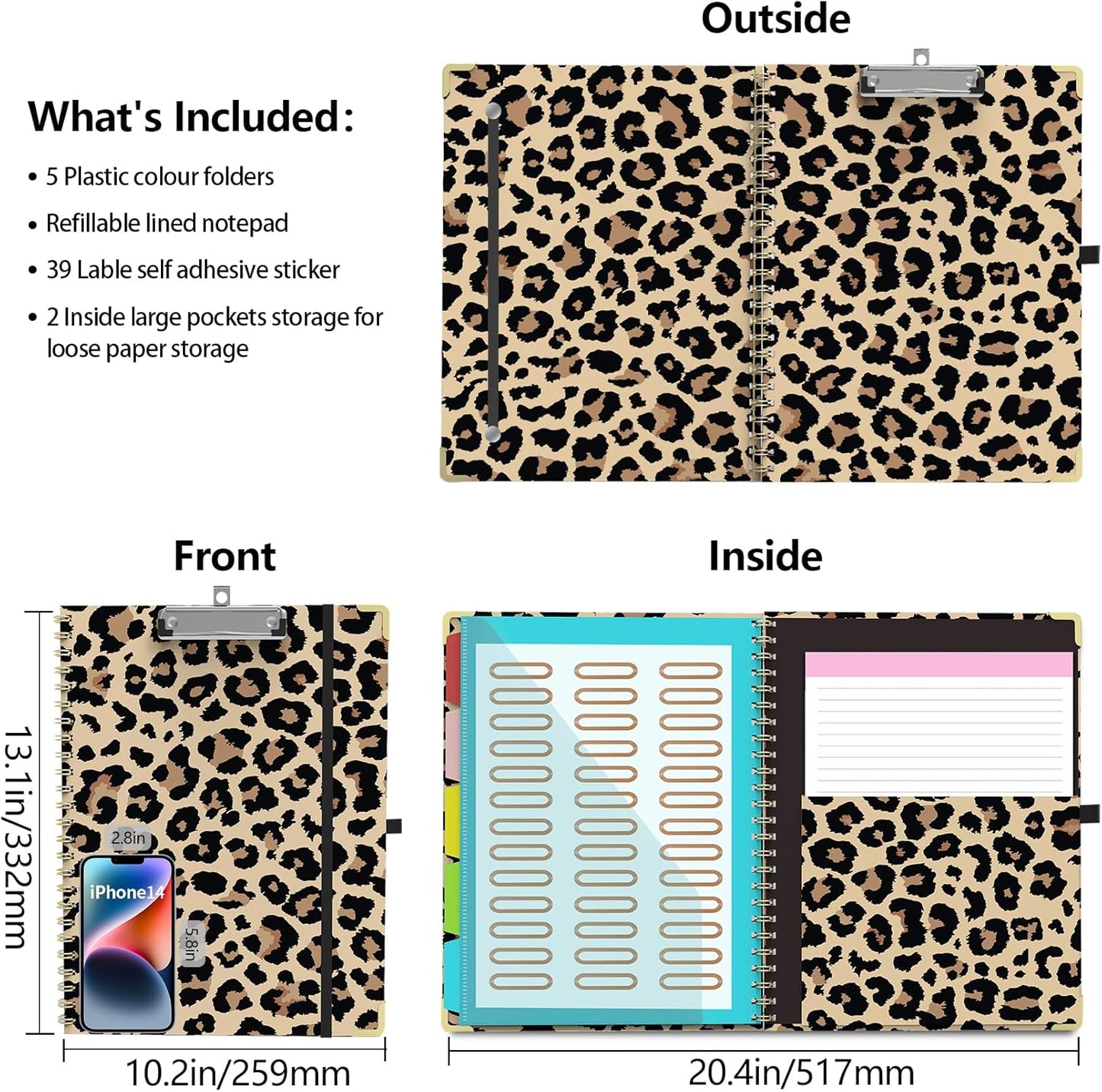 Clipboard Folio with Storage Clipboards Padfolio Notebook for Letter Size (11" x 8.5"), Pink Clipboards with 10 Pockets and 5 Folders Nursing Teacher School Essentials (Stay Positive)