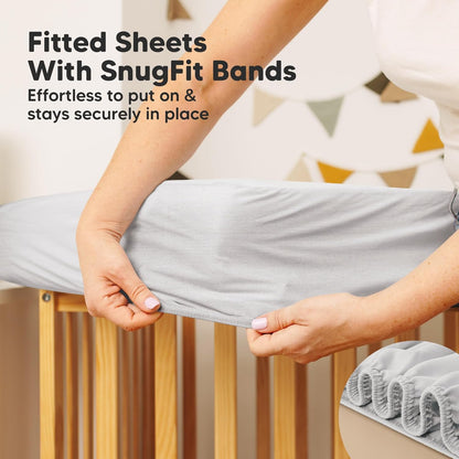 2-Pack Waterproof Crib Mattress Protector Cover Fitted - Quiet Baby Crib Mattress Pad Sheets, 52" x 28" Soft Quilted Cotton Baby Sheet, Machine Washable, Easy Fit, Durable (Soft White/Mavy)