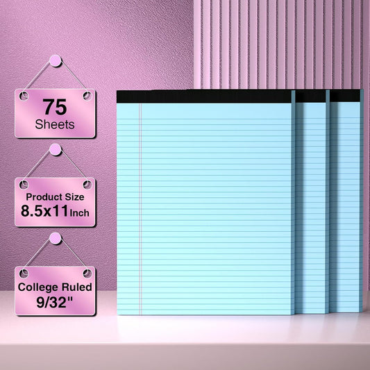 3 Pcs Legal Pads 8.5 x 11 Colored Note Pads 8.5 x 11 Notepad Total 75 Sheets, Micro Perforated Writing Pads Lined Paper College Ruled Pad of Paper Notebook To-Do List for School & Office Supplies