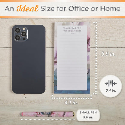 Christian Art Gifts Compact Magnetic Notepad & Medium Ballpoint Pen Set: Trust in the Lord Inspirational Scripture, Shopping Lists, Memos, Reminders, 70 Lined Easy Tear-off Sheets, Purple/Teal Floral