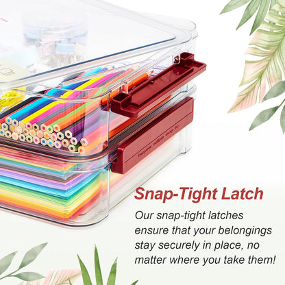 CATOOMUU 2 Pcs 5.5qt 9 x 13 Plastic Portable Project Case With Snap-Tight Latch Clear Stackable Storage Box With Lids Organizer Container For A4 File Photo Documents Scrapbook Craft Art Supplies
