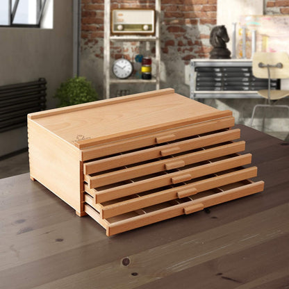7 Elements 4 Drawer Wooden Artist Storage Supply Box for Pastels, Pencils, Pens, Markers, Brushes and Tools
