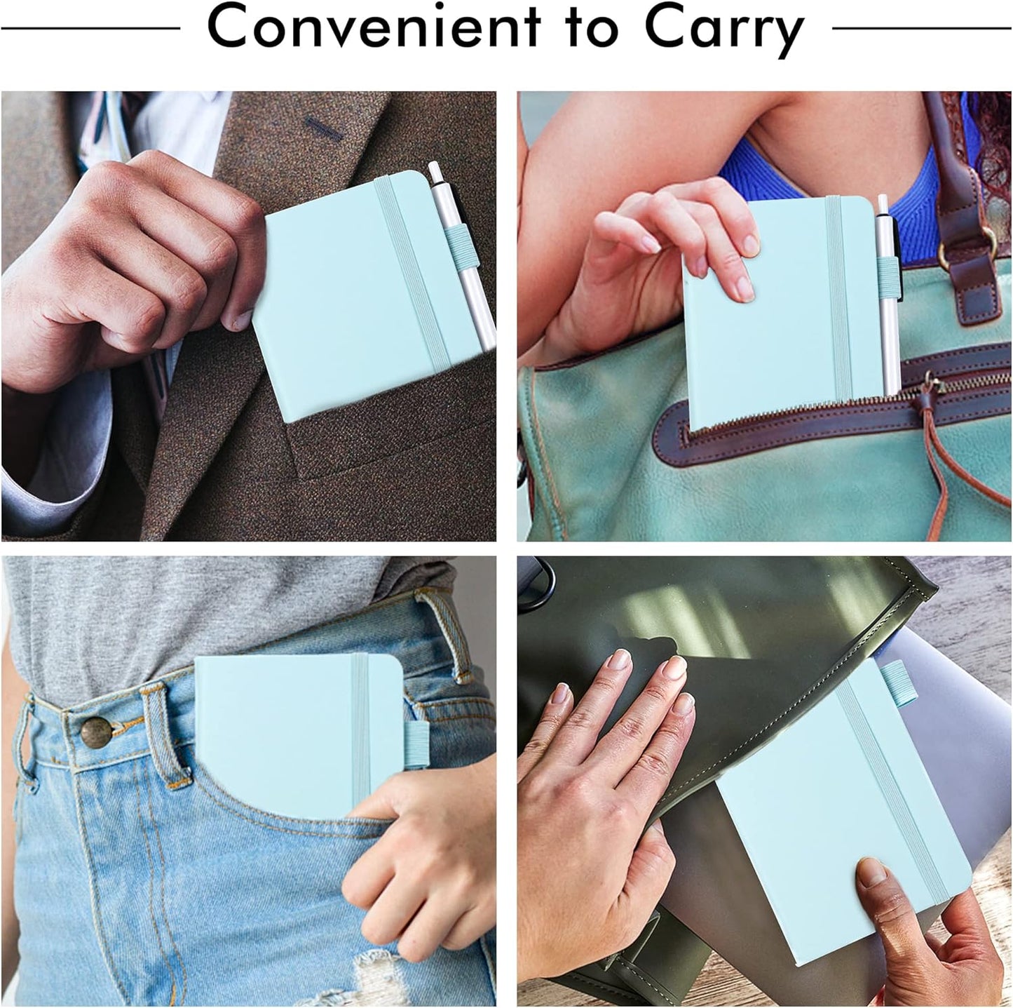 feela 3 Pack Pocket Notebook Journals with 3 Black Pens, A6 Mini Cute Small Journal Notebook Bulk Hardcover College Ruled Notepad with Pen Holder for Office School Supplies, 3.5”x 5.5”, Gray