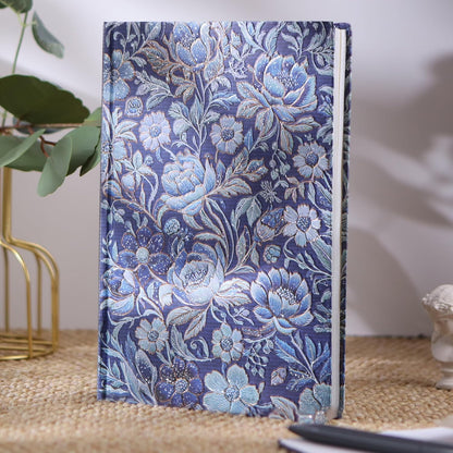 Hardcover Lined Journal - 224 Pages 100GSM Thick Paper A5 Notebook with Gilded Edges, Elegant Blue Damask Floral Pattern, Classic Aesthetic Diary for Women