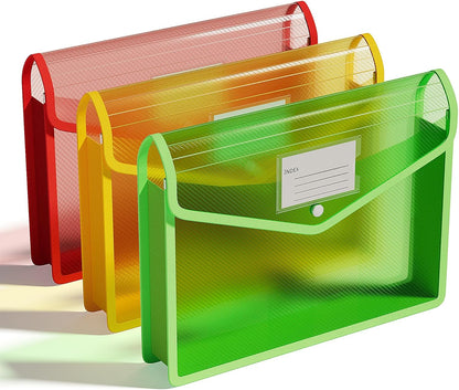ThinkTex Plastic Expanding File Folder, Transparent Envelopes with Snap Closure, No Dividers, Large Capacity, Assorted Colors, Fits Letter / A4 Size - 5 Pack