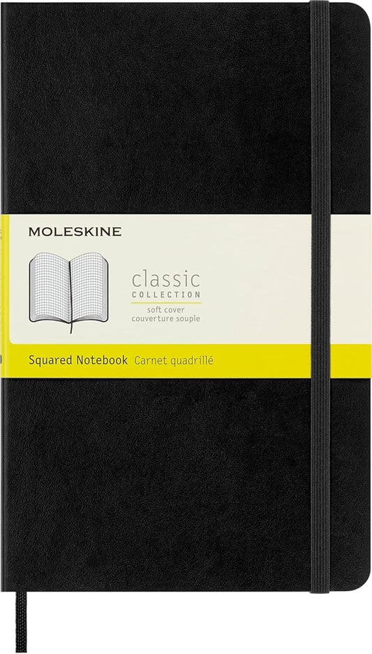 Moleskine Classic Notebook, Soft Cover, Large (5" x 8.25") Squared/Grid, Black, 240 Pages