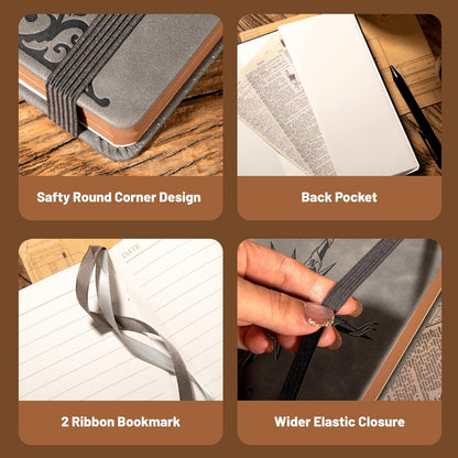 CAGIE Compass Leather Notebook Journal for Men, 100 GSM 288 Pages Lined Journals for Writing, A5 Hardcover Journaling Notebooks Gift Set with Pen for Travel Office Daily Writing