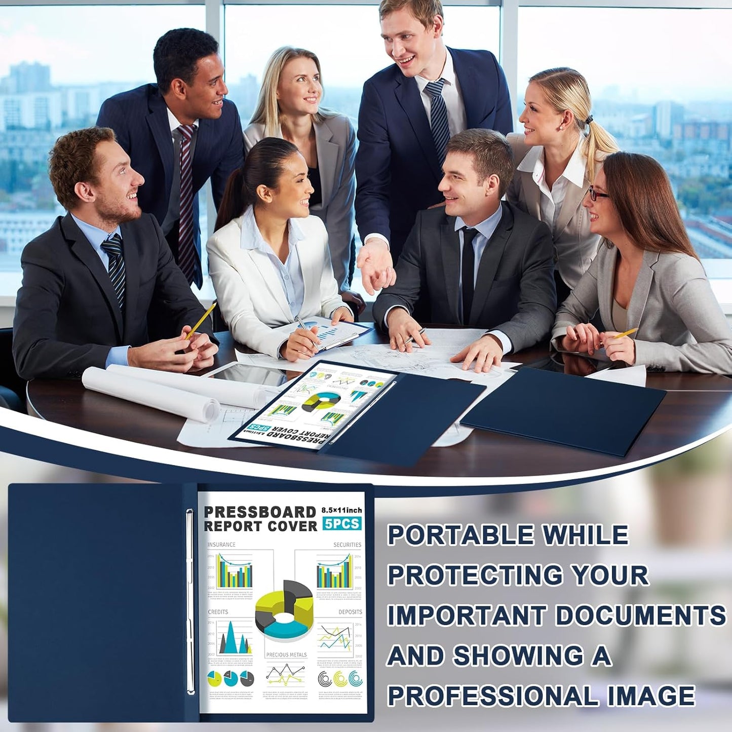 Dunzoom 5 Pcs 8.5 x 11 Inch Pressboard Report Cover, 3'' Capacity, Presentation Binder Folder with Metal Prong for Business, Presentations, Contract, Proposal and Other Documents Management (Black)