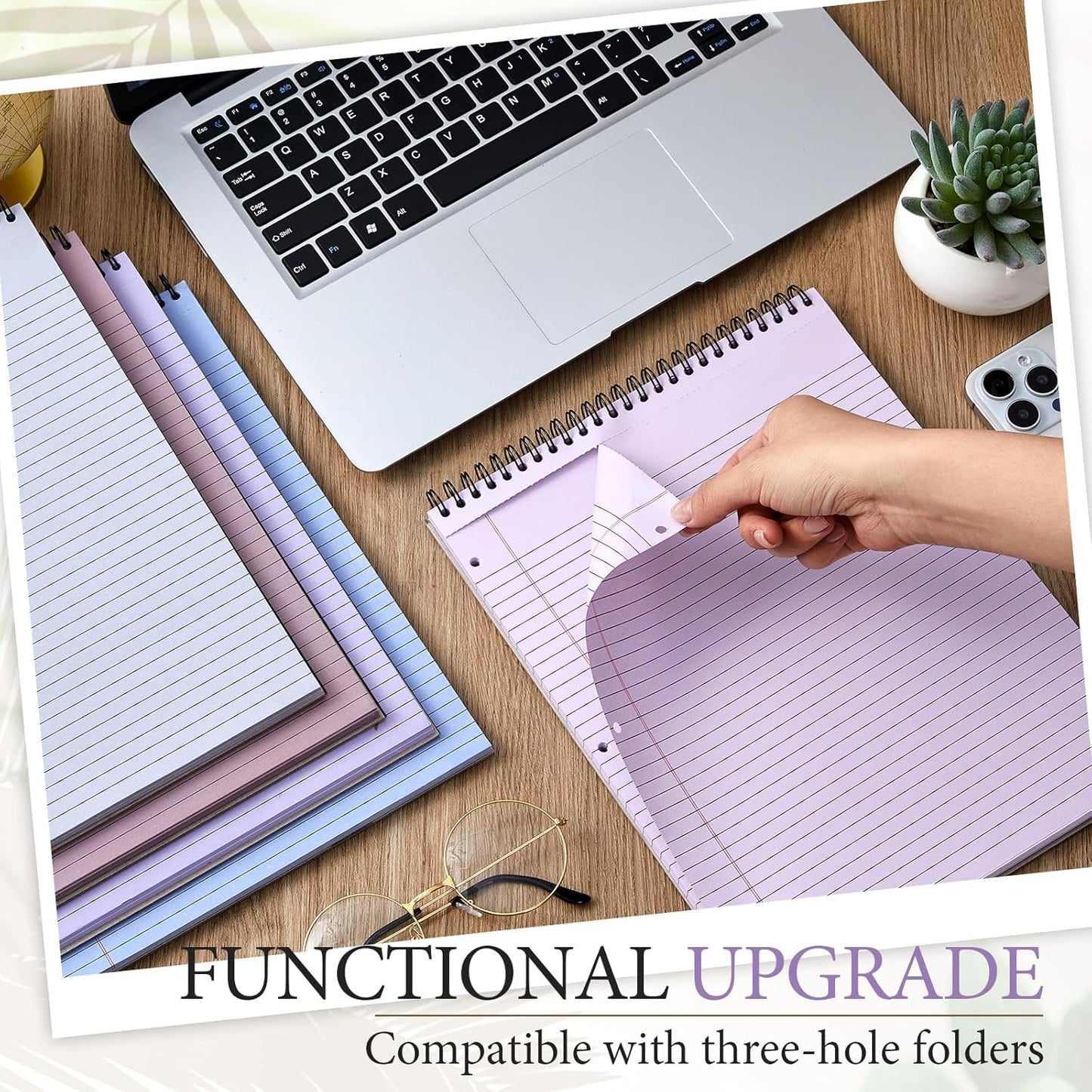 MotiMind 10 Pack 8.5" x 11" Top Spiral Notebook with 3 Hole Punched Morandi Colors Legal Pads College Ruled Notepad 50 Sheets Hard Cardboard Paper Wirebound Notepad for Office School Business