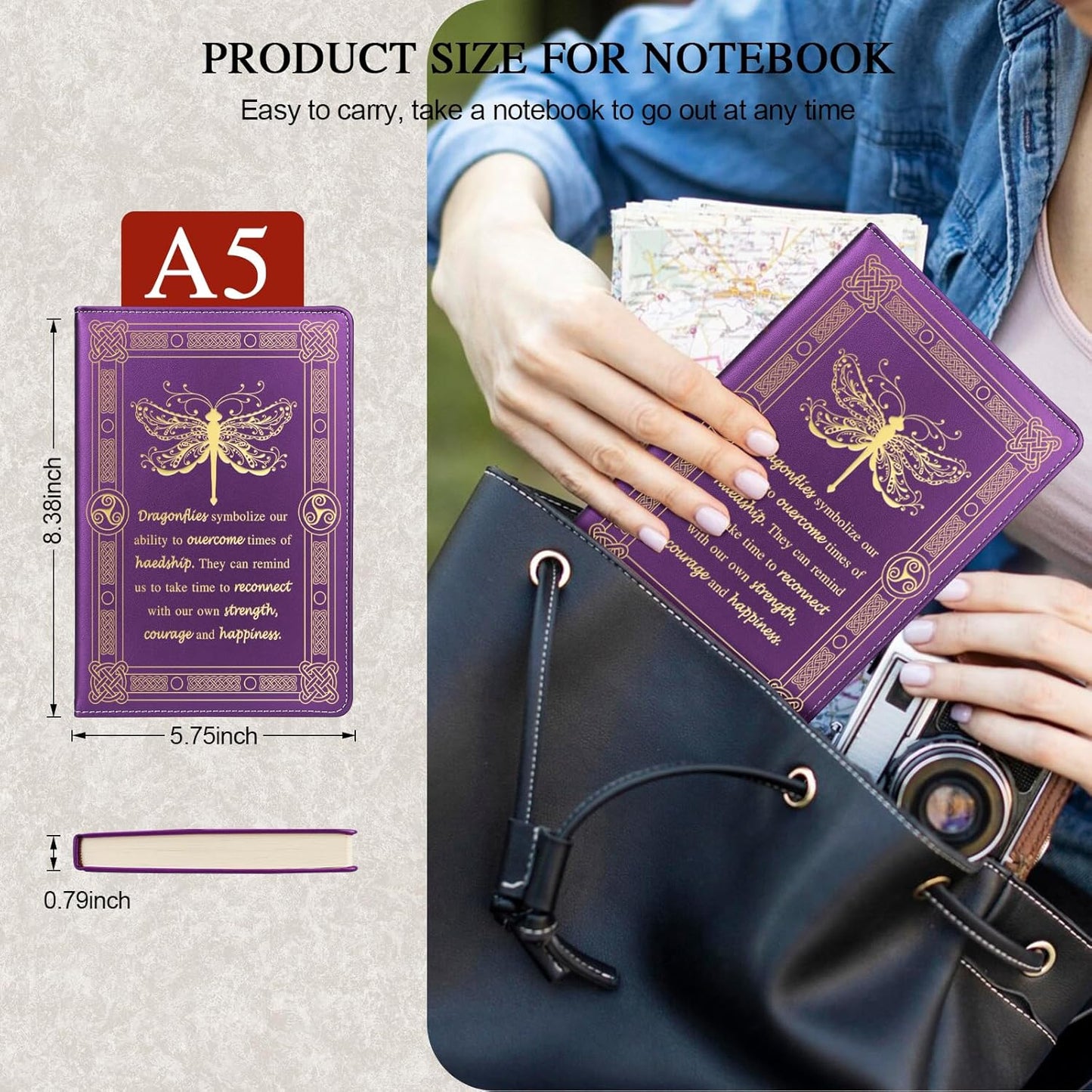Dragonfly Gifts for Women,Journal for Women,A5 Hardcover Leather Journal - 200 Pages Premium Paper Notebook, Journal Notebook for School, Work (Dragonfly Pink)