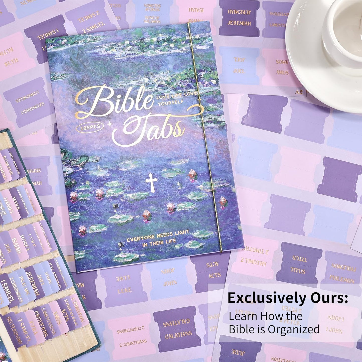Laminated Bible Tabs, Gold Foil Embossed Lettering Bible Chapter Index Tabs for Women Men, Reposition Large Print Sticky Labels, Easy to Read and Apply, 105Chapters Labels for Easy Navigation (Black)