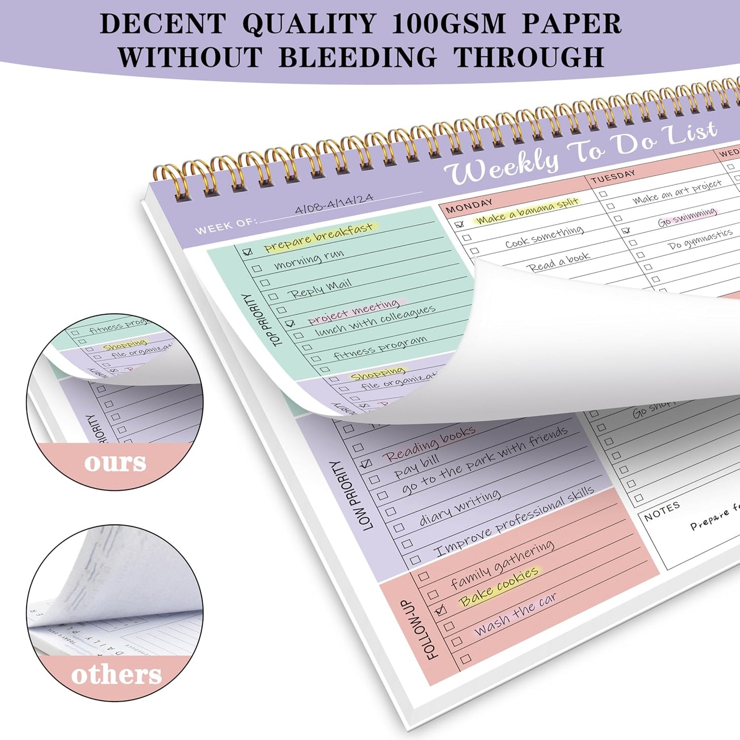 Kamoy Weekly To Do List Notepad with 52 Undated Sheets（8.5"×11"）- Undated Weekly Desk Planner Organizer for Work Home School Office Supplies