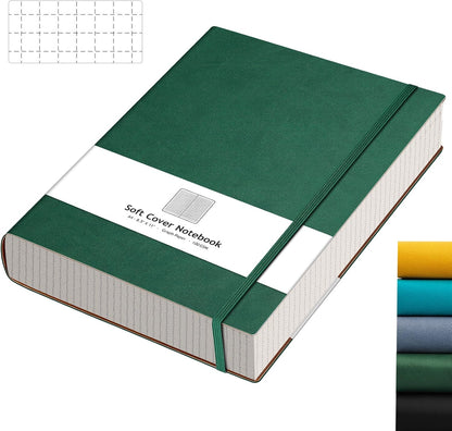 AHGXG Graph Paper Notebook - Grid Paper Notebook Large A4 8.5''×11'', 320 Pages Thick Journal, 100gsm Thick Graph Paper, Leather Softcover, Inner Pocket - Black