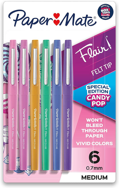 Paper Mate Flair Felt Tip Pens, Medium Point (0.7mm), Limited Edition Candy Pop Pack, 6 Count