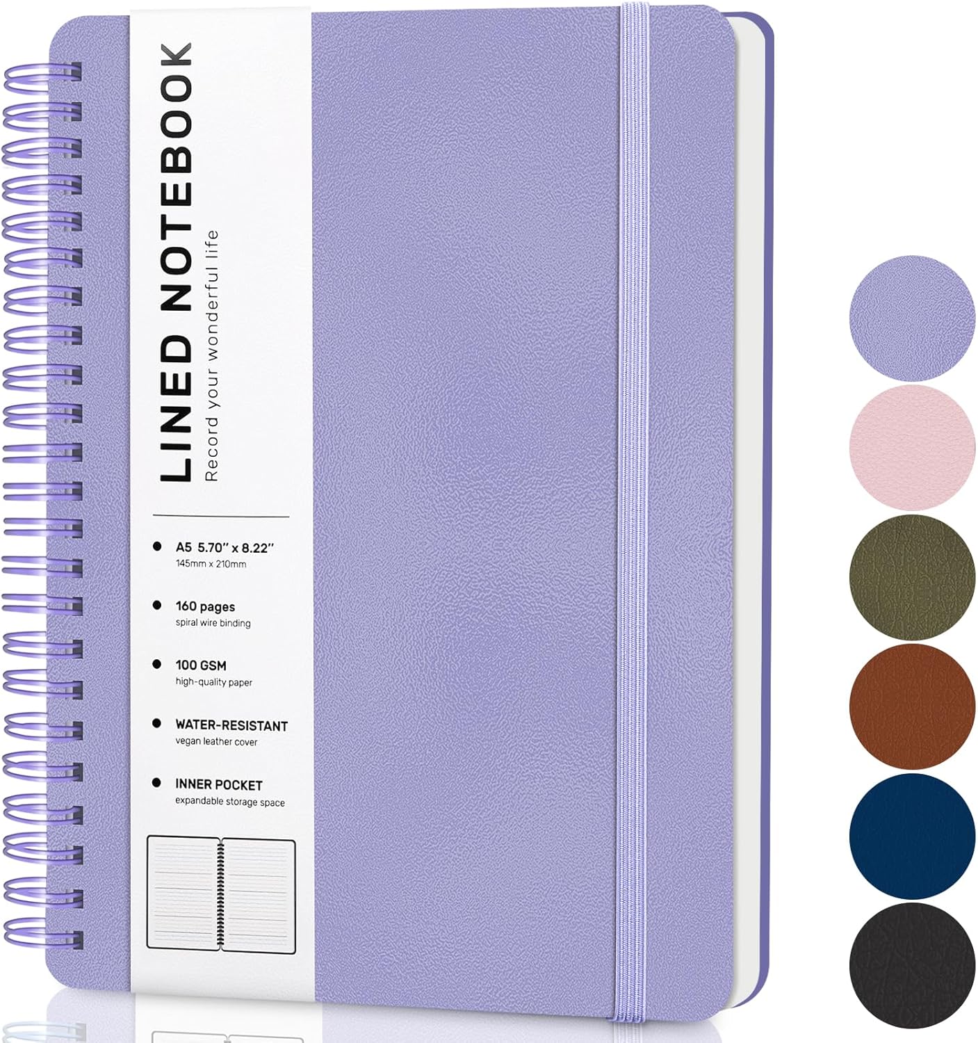 ABERLLS Lined Spiral Journal Notebook with 160 Pages, 8×5.7in, A5 Spiral Notebook, Journaling Notebooks for Work, School, Women, Men, College Ruled Spiral Notebook, Hardcover Leather Journals, Blue
