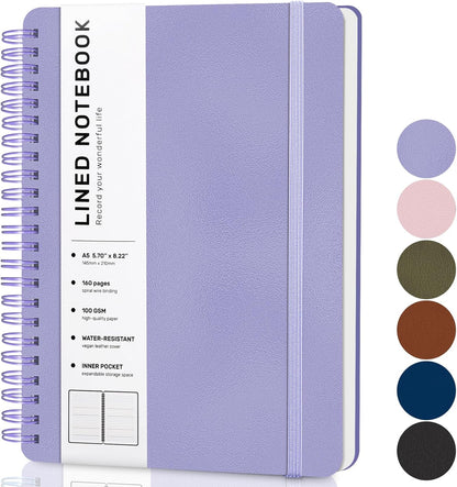 ABERLLS Lined Spiral Journal Notebook with 160 Pages, 8×5.7in, A5 Spiral Notebook, Journaling Notebooks for Work, School, Women, Men, College Ruled Spiral Notebook, Hardcover Leather Journals, Blue