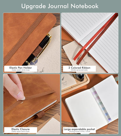 Lined Journal Notebook for Men Women, 200 Numbered Pages Leather Hardcover Journal with Pen, A5 Journaling Notebooks, Thick Paper College Ruled Journals for Writing Work Business 5.75'' X 8.38'' Black
