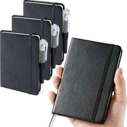 NIRMIRO Small Notebook Journals, 3 Pack Mini Pocket Note pads for Men & Women Writing, A6 Small Leather Notepad 3.7" x 5.7" with Pen, Black, Red, Green