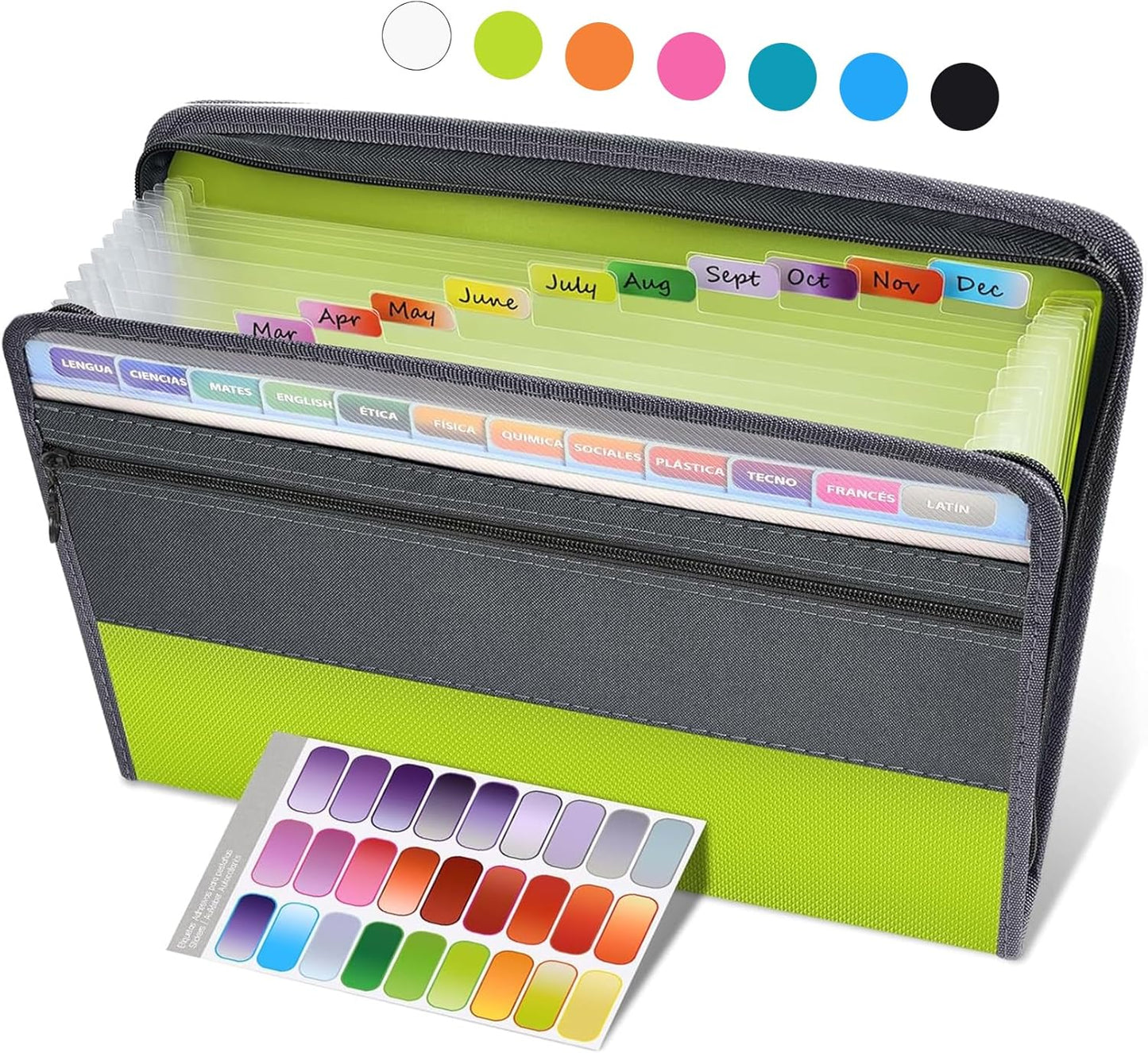 Sooez Accordion File Organizer with Safe Zipper, 12 Pocket Expanding File Folder with Front Pencil Pouch, Portable Monthly Paper Bill Tax Receipt Organizer, School Office Supplies, Letter Size, Grey