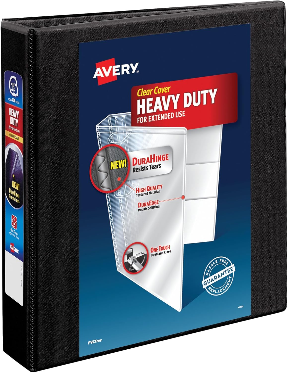 Avery Heavy-Duty 4 Inch Binders 3 Ring, View Binder, 4 Inch EZD Ring, Black, Sturdy (79604)