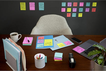 Post-it Super Sticky Notes, 3 Sticky Note Pads, 3 x 3 in., School Supplies, Office Products, Sticky Notes for Vertical Surfaces, Monitors, Walls and Windows, Supernova Neons Collection