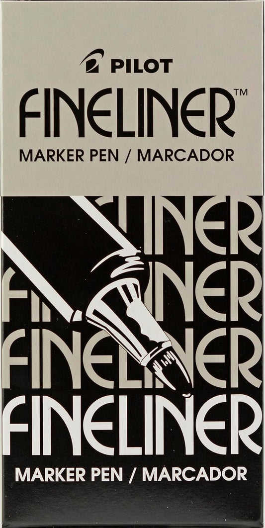 PILOT Fineliner Marker Pens, Fine Point, Black Ink, Dozen Box (11002)