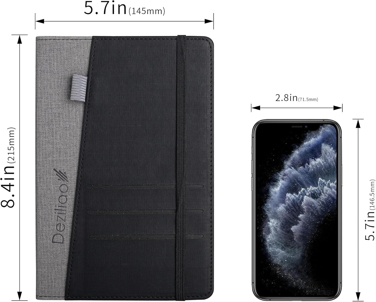 Deziliao Lined Journal Notebooks with Pen Loop, Hardcover Notebook Journal for Work, 100Gsm Premium Thick Paper with Inner Pocket, Medium 5.7"x8.4", （Black, Ruled）