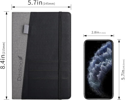 Deziliao Lined Journal Notebooks with Pen Loop, Hardcover Notebook Journal for Work, 100Gsm Premium Thick Paper with Inner Pocket, Medium 5.7"x8.4", （Black, Ruled）